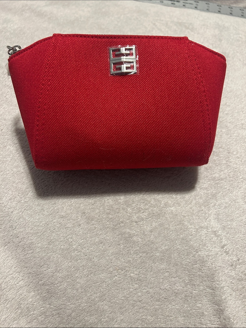 Givenchy Red Cosmetic Pouch with Silver Logo Accent - perfume
